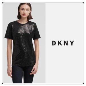 New with tags!  Black sequin DKNY shirt, M 6 8